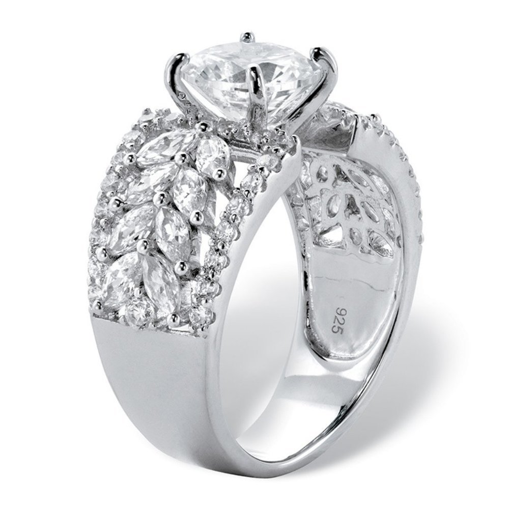 🌸 925 Silver Plated Round Cut CZ Halo Wedding Ring, MARR9444
